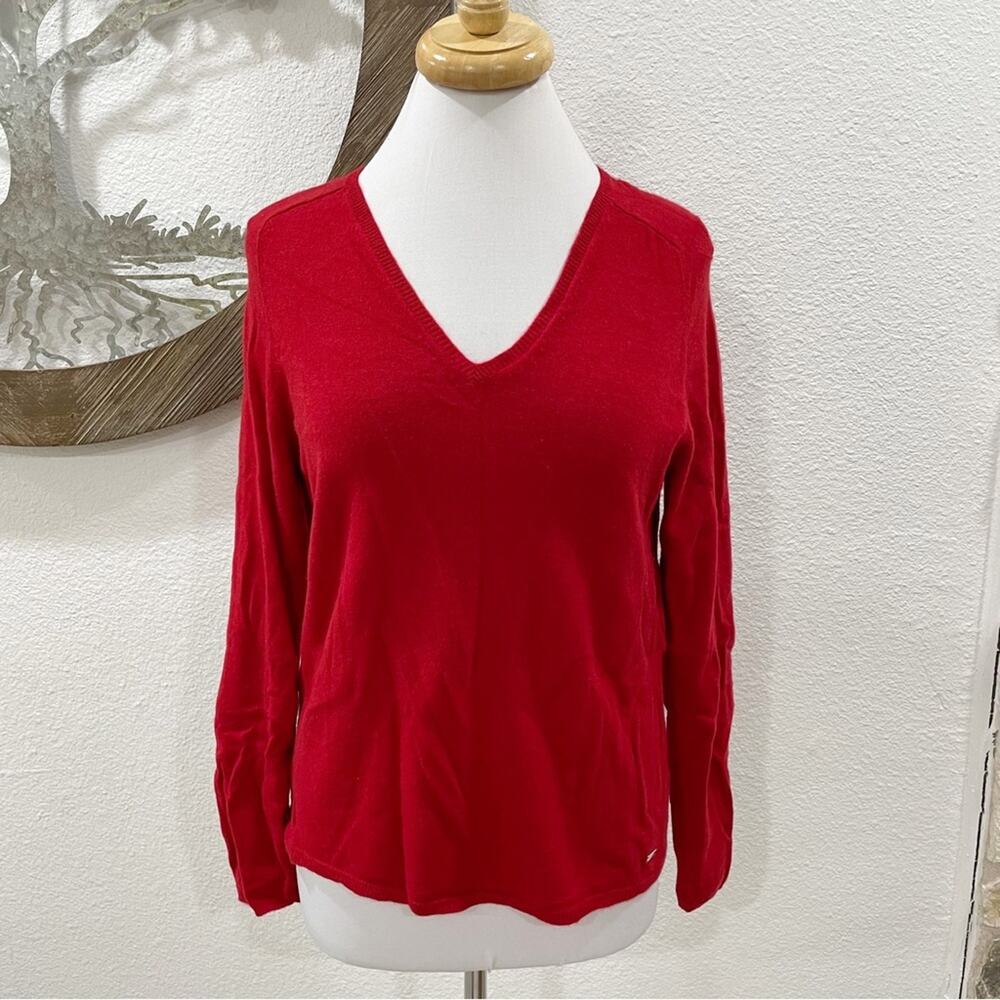 Bogner Cashmere V Neck Sweater Red 44 14
